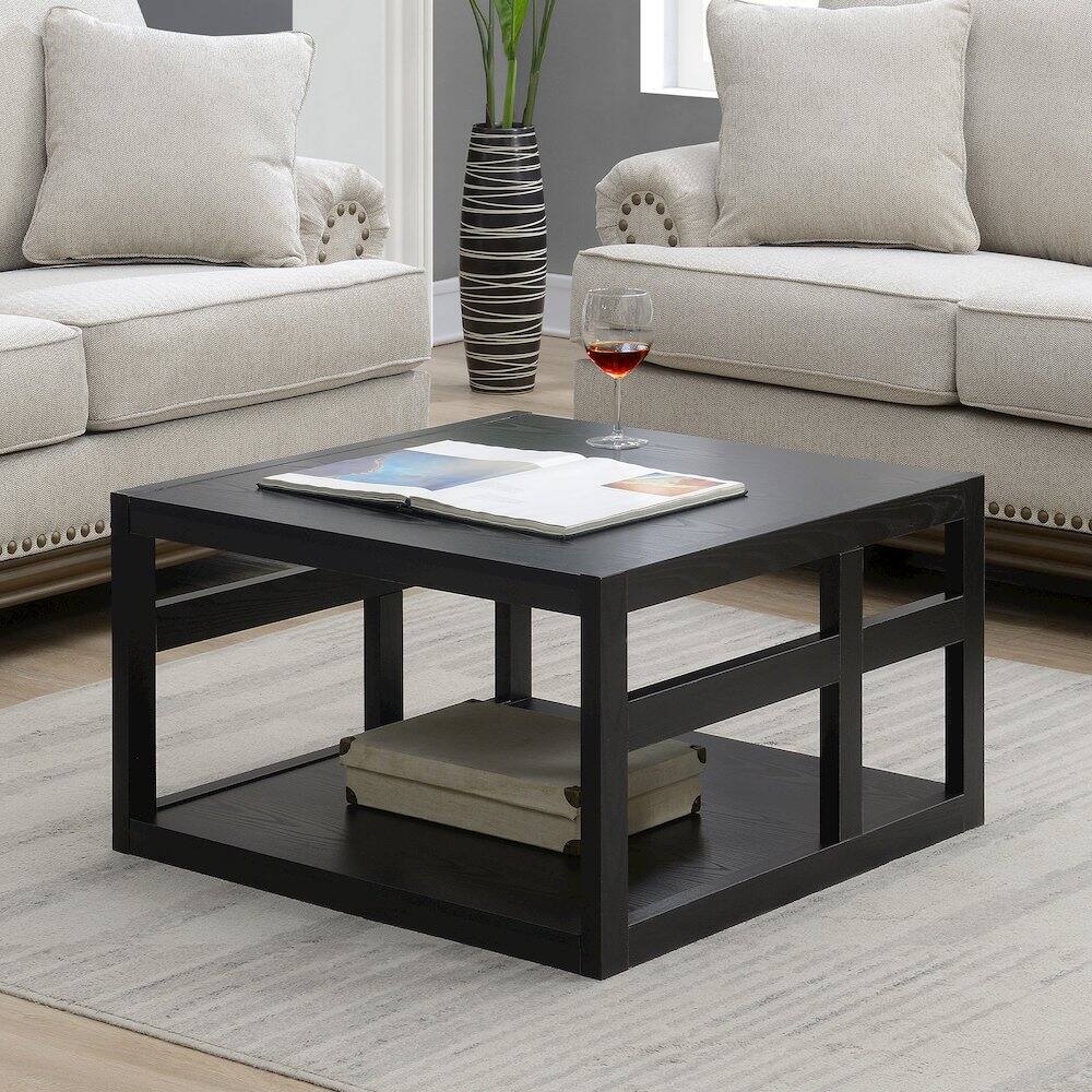Angle. Convenience Concepts - Monterey Square Coffee Table with Shelf - Black.