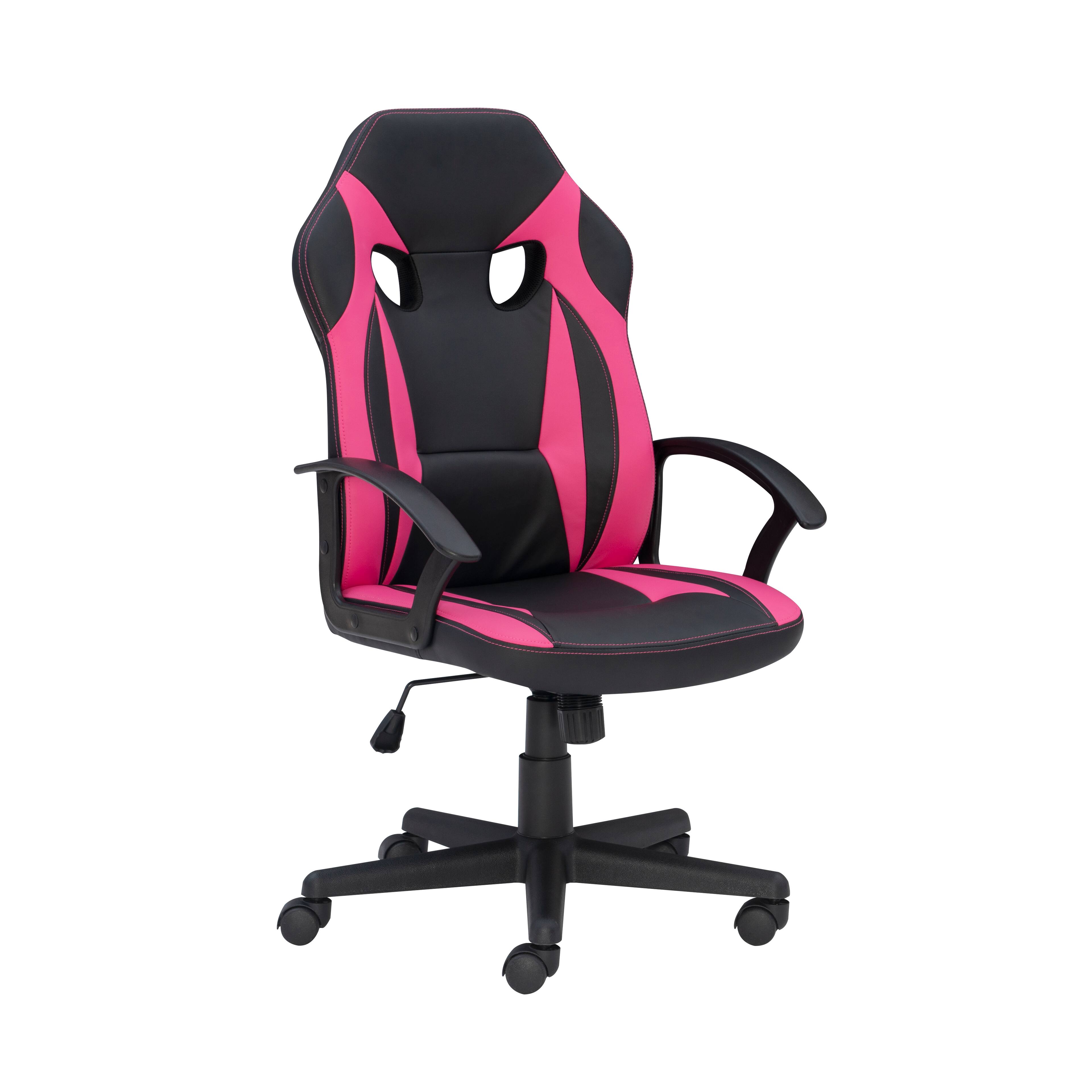 Front. Linon Home Décor - Kendon Faux Leather Gaming Office Chair With Armrests - Pink and Black.