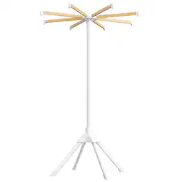 Songmics Home - Clothes Drying Rack, with Bamboo Hanging Rods, Foldable Metal Laundry Rack, Space-Saving, Free-Standing Airer - White and Natural