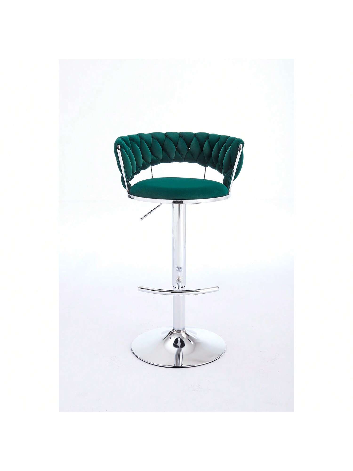 Alt View 5. Trinkets Crazed - Velvet Bar Stools Set Of 2, Modern Swivel Barstools With Woven Backrest, Adjustable Counter Stools - Green.