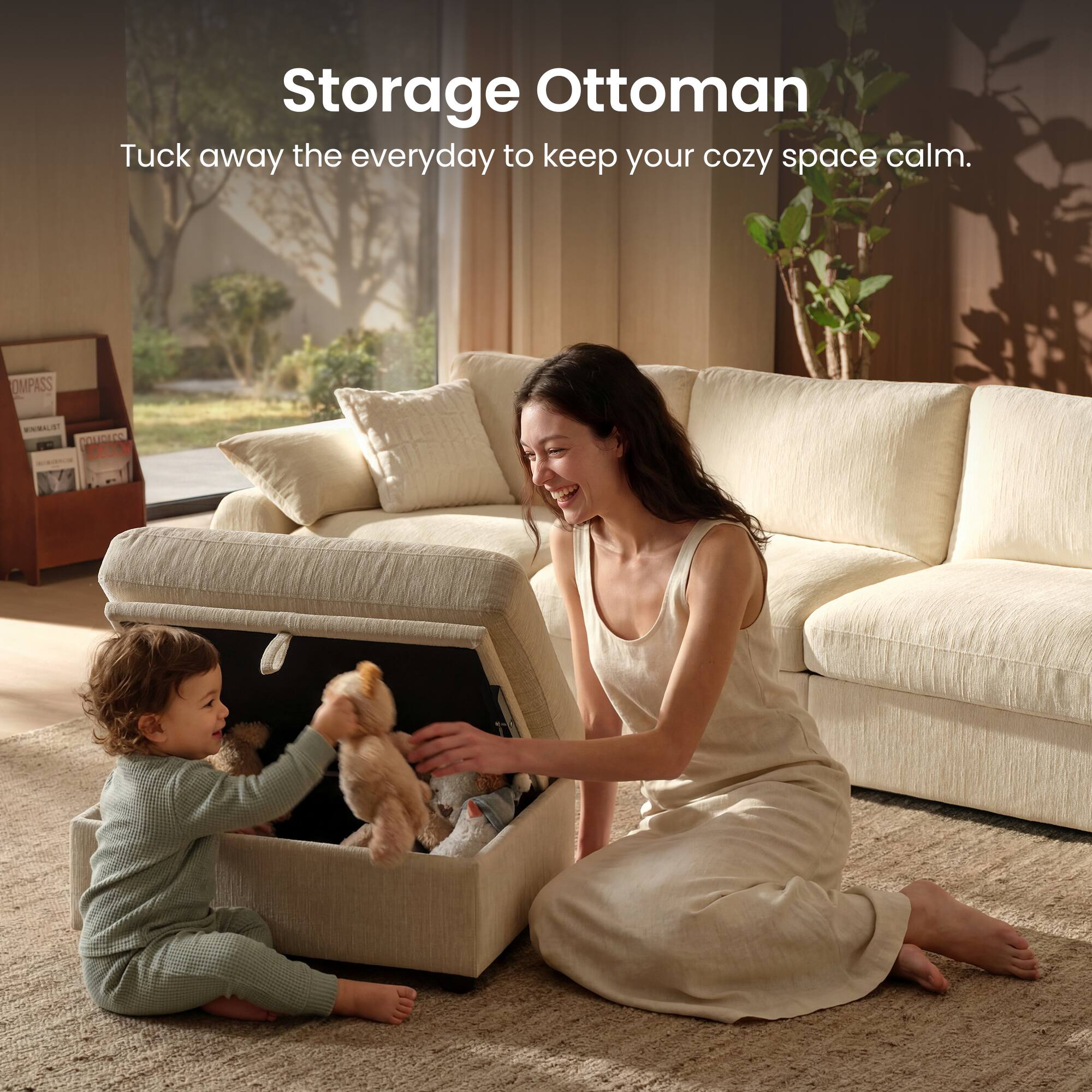 Storage Ottoman  
Tuck away the everyday to keep your cozy space calm.