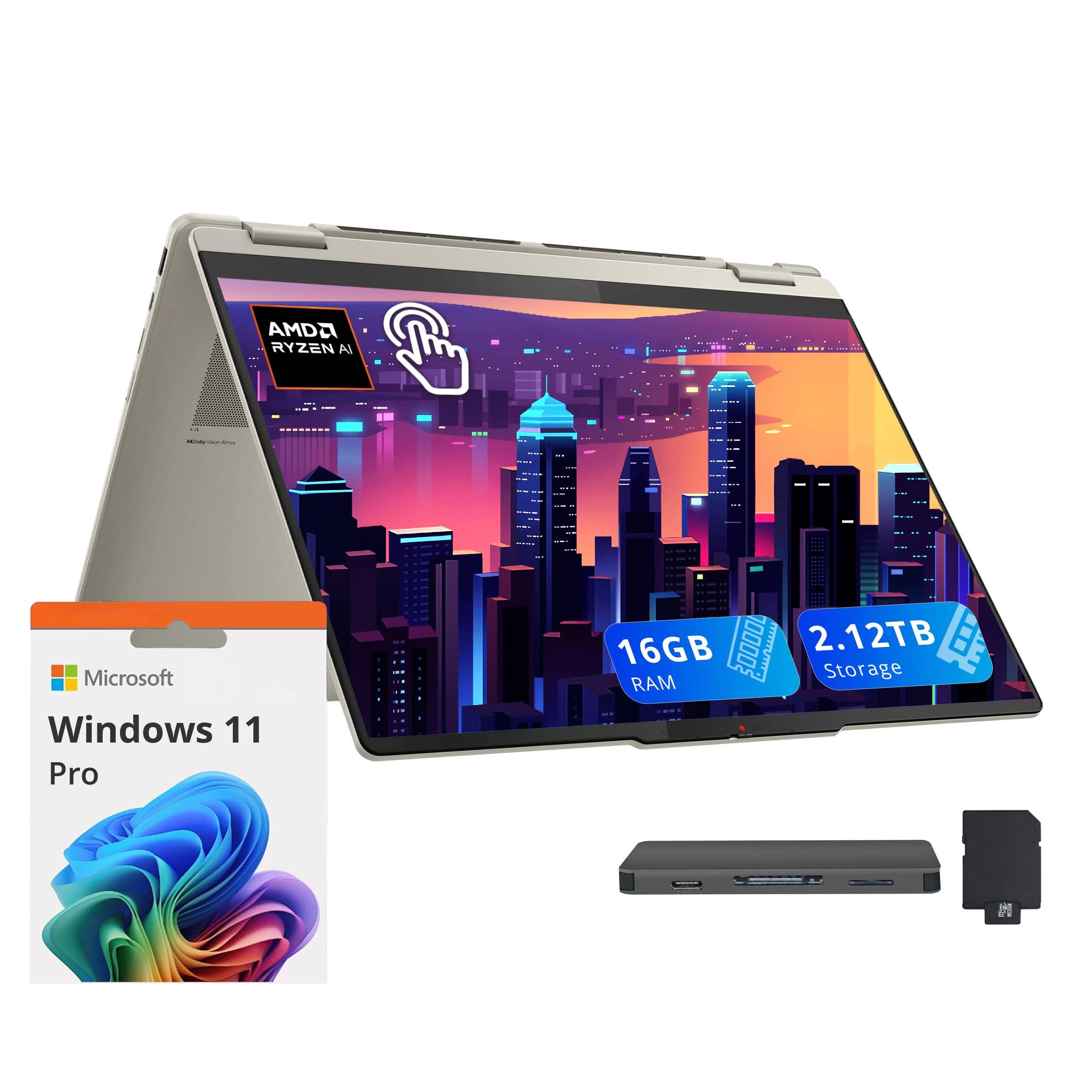 Lenovo - Yoga 7 2-in-1 16" 2K Touchscreen Laptop,AMD Ryzen AI 5 340,16GB RAM,2TB SSD,Win 11 Pro,160GB Dock Set - Seashell