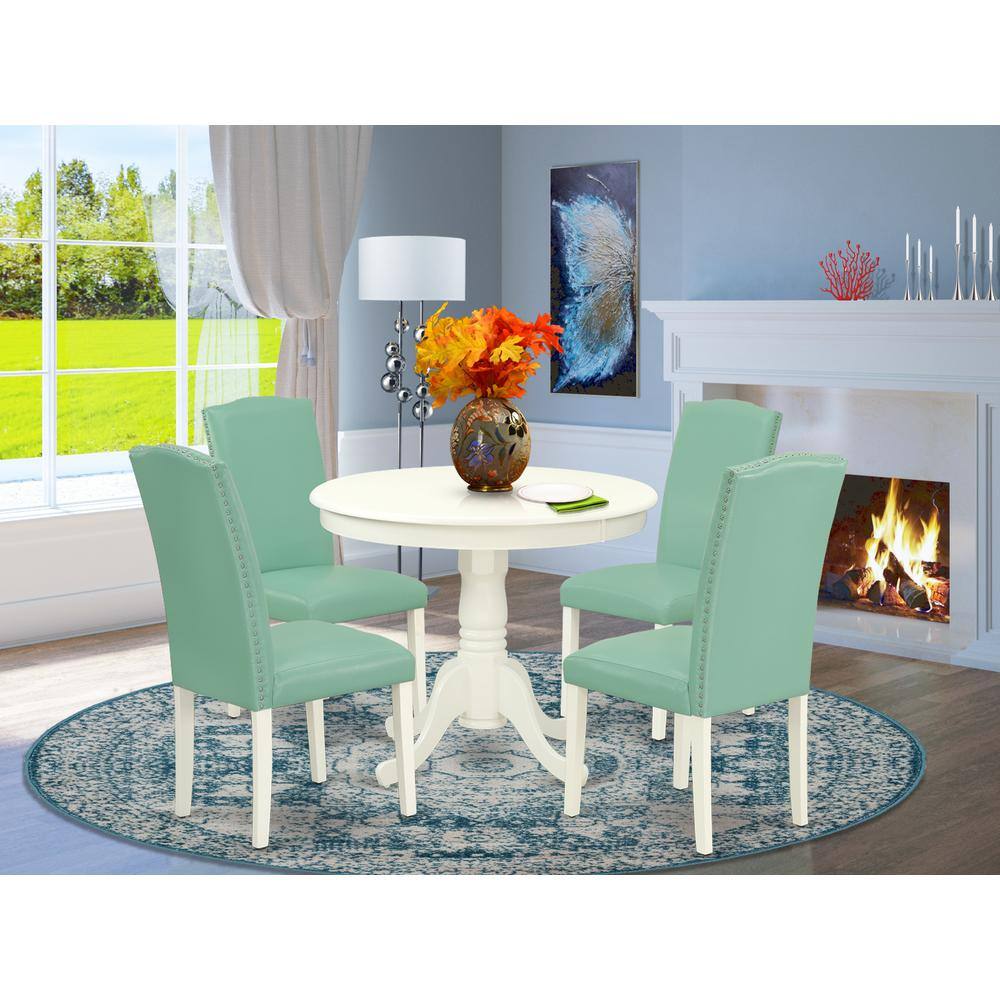 Left. East West Furniture - Dining Room Set Linen White - Brown.