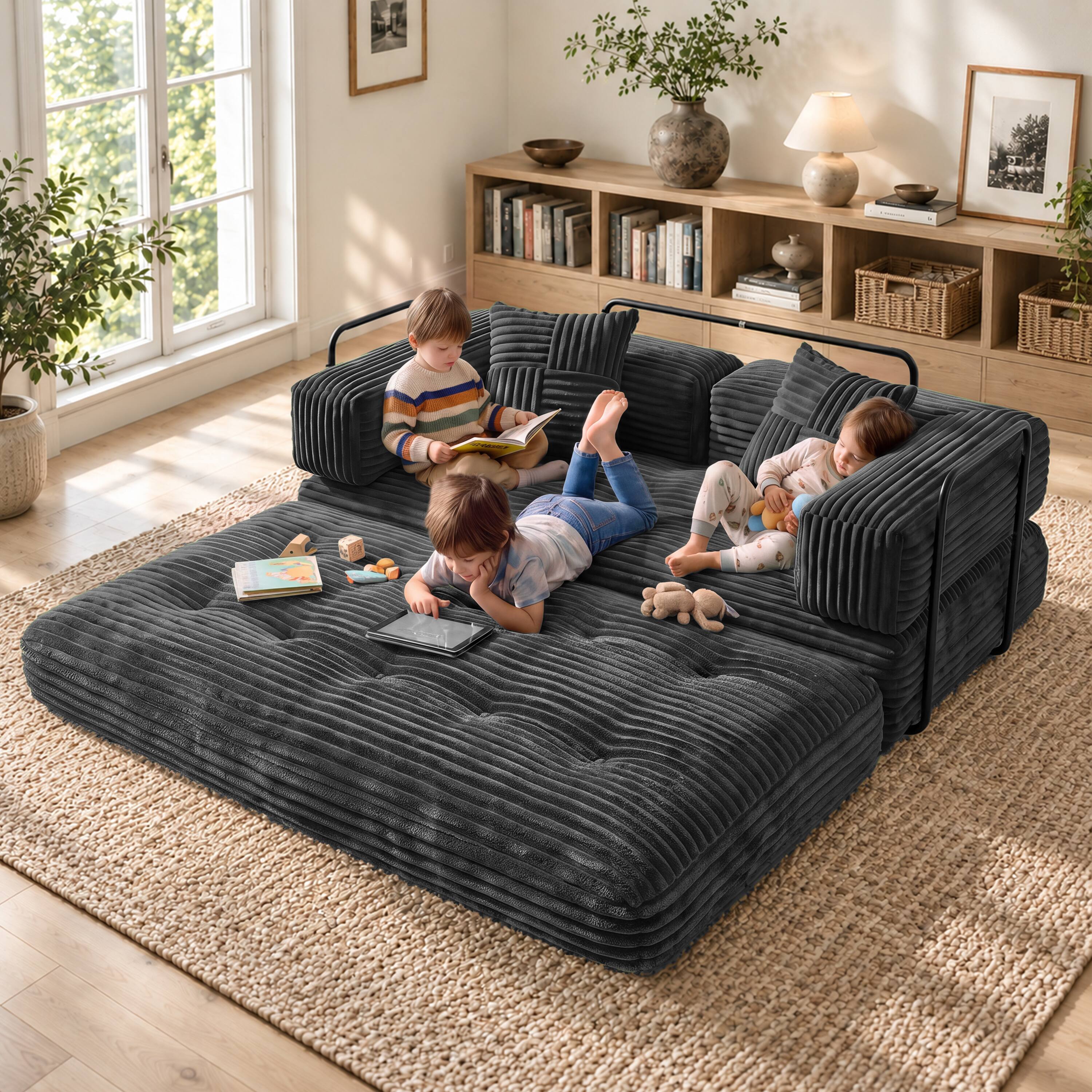 Alt View 9. Vipbear - Corduroy Loveseat Sofa, Convertible Sofa Couch with Sturdy Metal Frame for Living Room Bedroom - Gray.