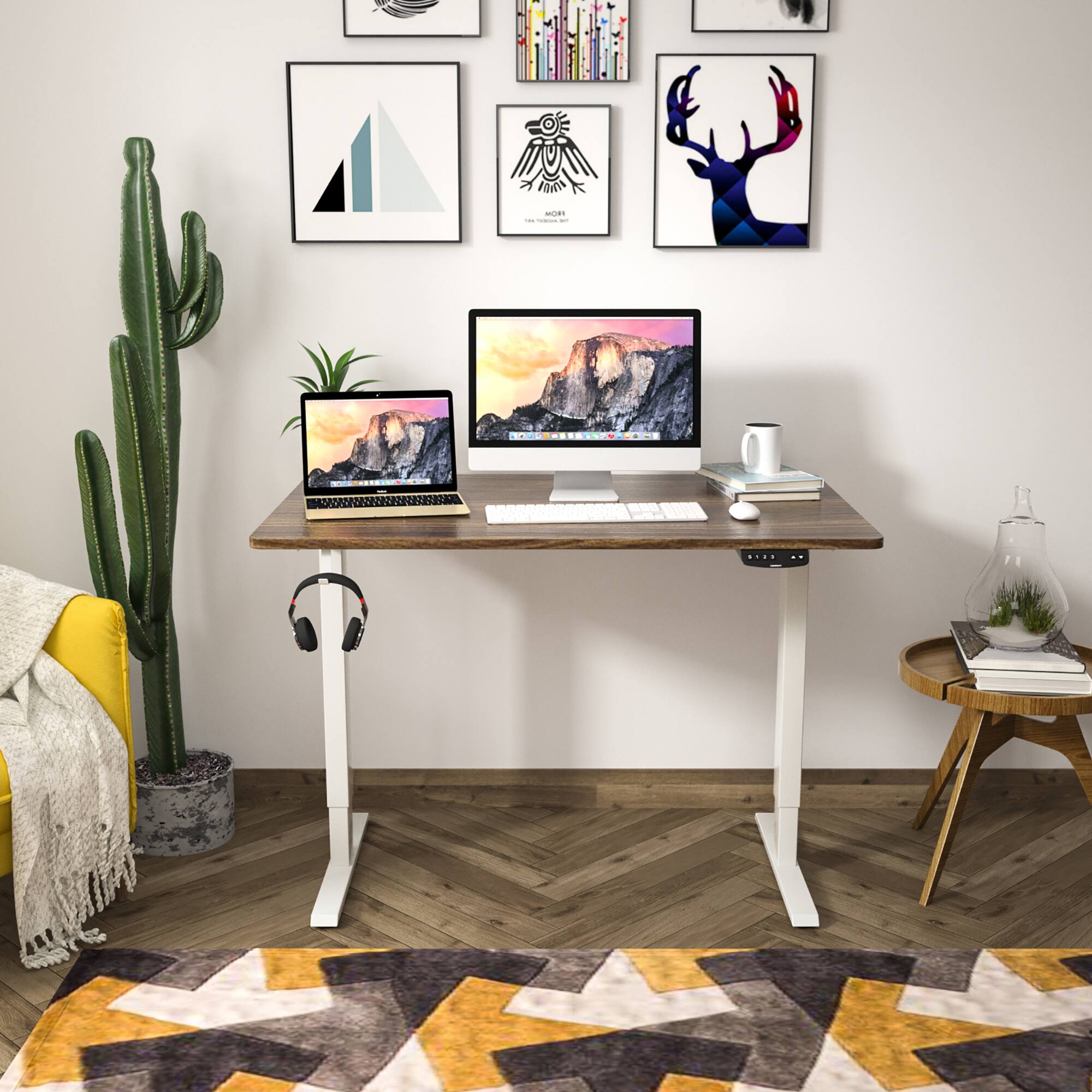 Alt View 3. Costway - Costway 48" x 30" Electric Adjustable Standing up Desk Dual Motor w/ Controller - White,Black.