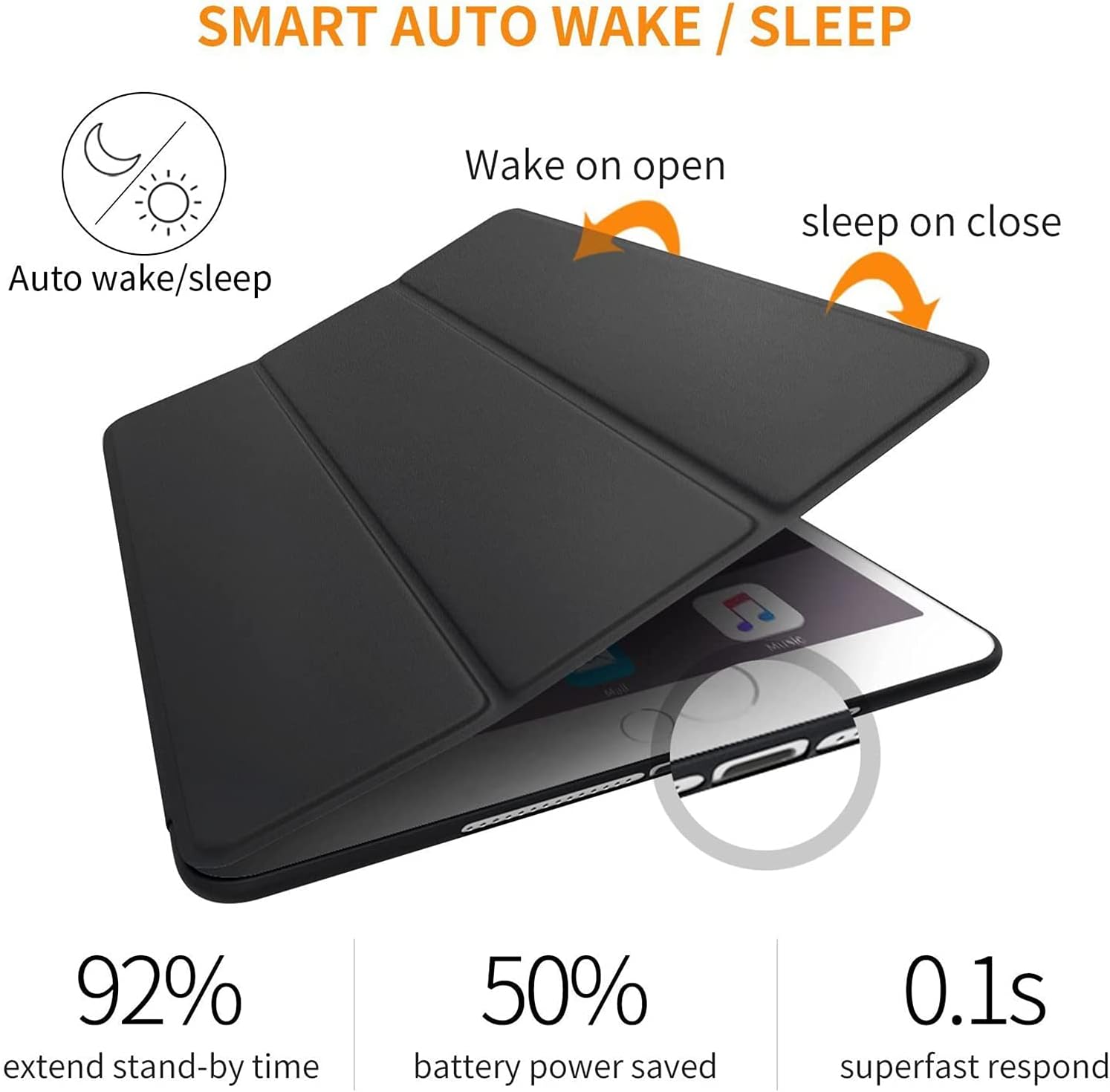 SMART AUTO WAKE / SLEEP

Auto wake/sleep
Wake on open
sleep on close

92% extend stand-by time
50% battery power saved
0.1s superfast respond