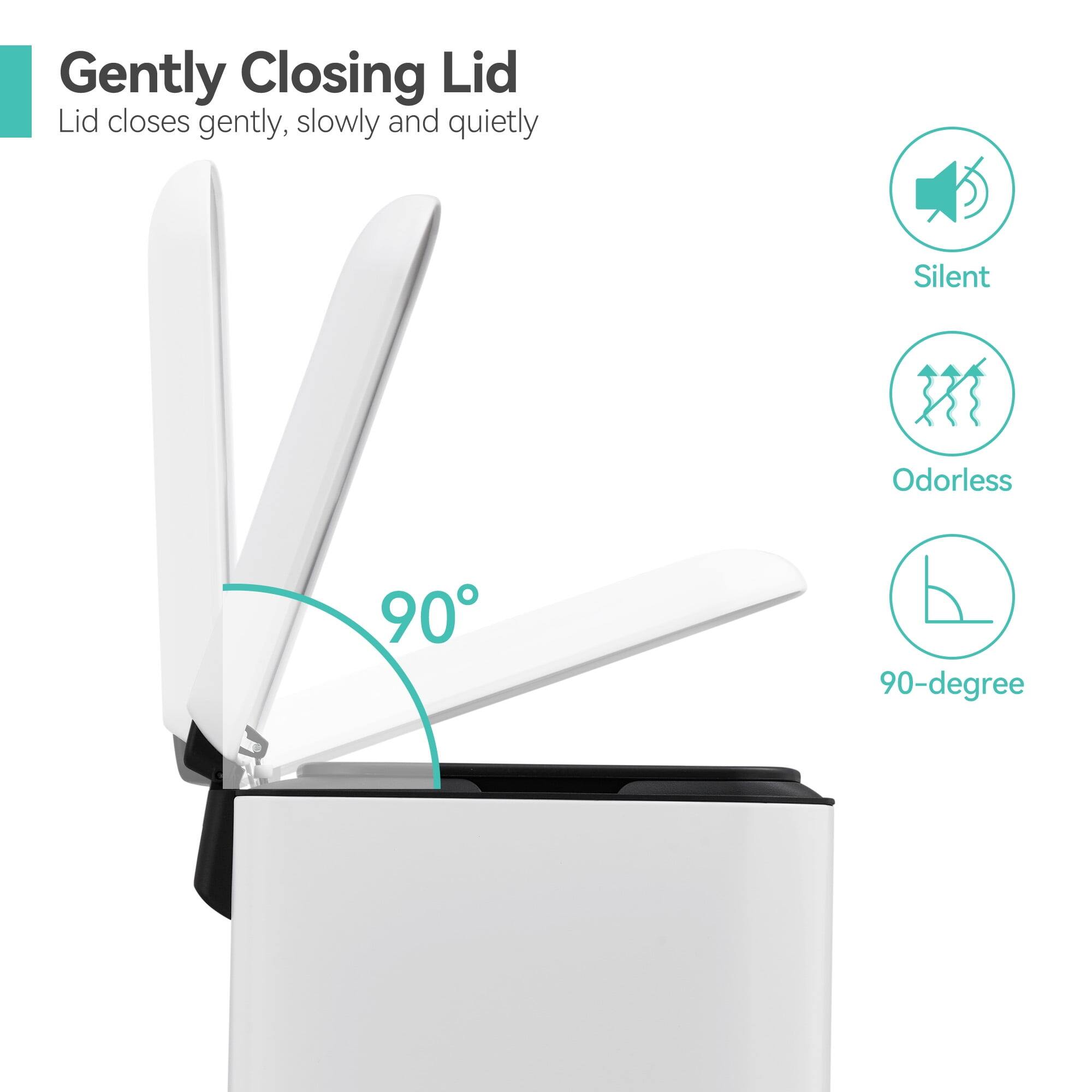 Gently Closing Lid  
Lid closes gently, slowly and quietly  

Silent  
Odorless  
90-degree