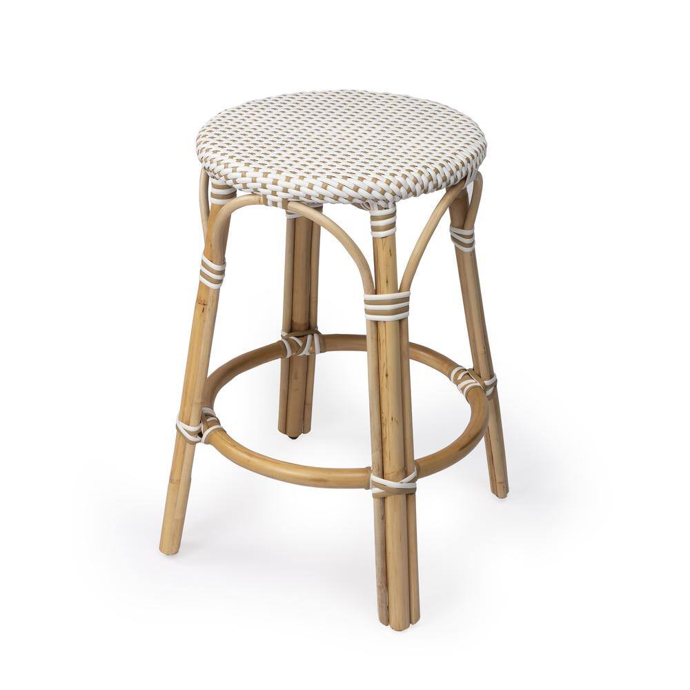 Alt View 4. Butler Specialty - Tobias Rattan Round 24" Counter Stool - White And Tan Dot.