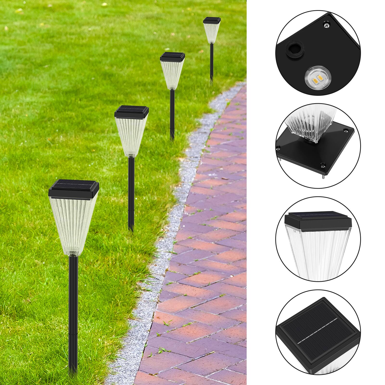 Left. Oumilen - 2-Pack Solar Louvre Column Lights 26.3In Outdoor Garden Stake & Post Lights Warm White LED.