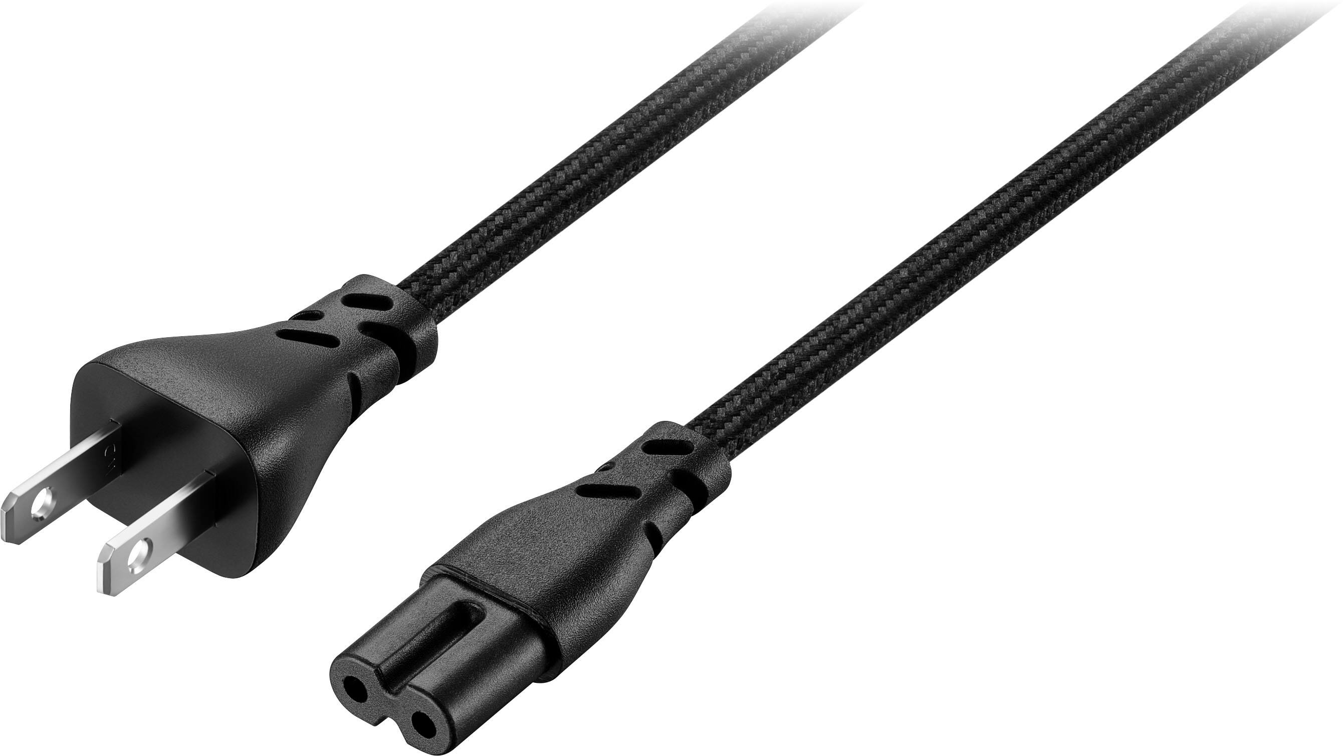 Front. Rocketfish™ - 8 ft. Non-Polarized Braided Power Cord - Black.