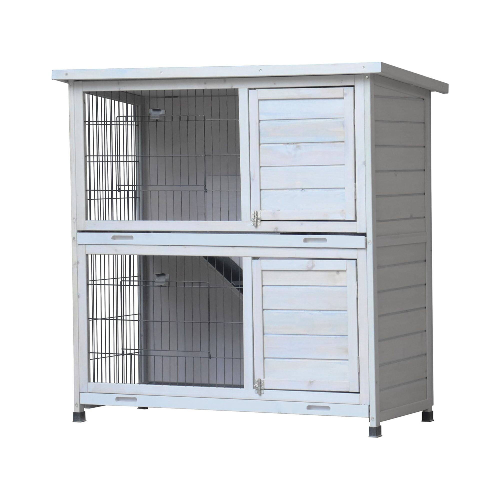 Alt View 5. Pefilos - 41" Rabbit Hutch with Tray,  2-Tier Wooden Bunny House Guinea Pig Cages with Ramp.
