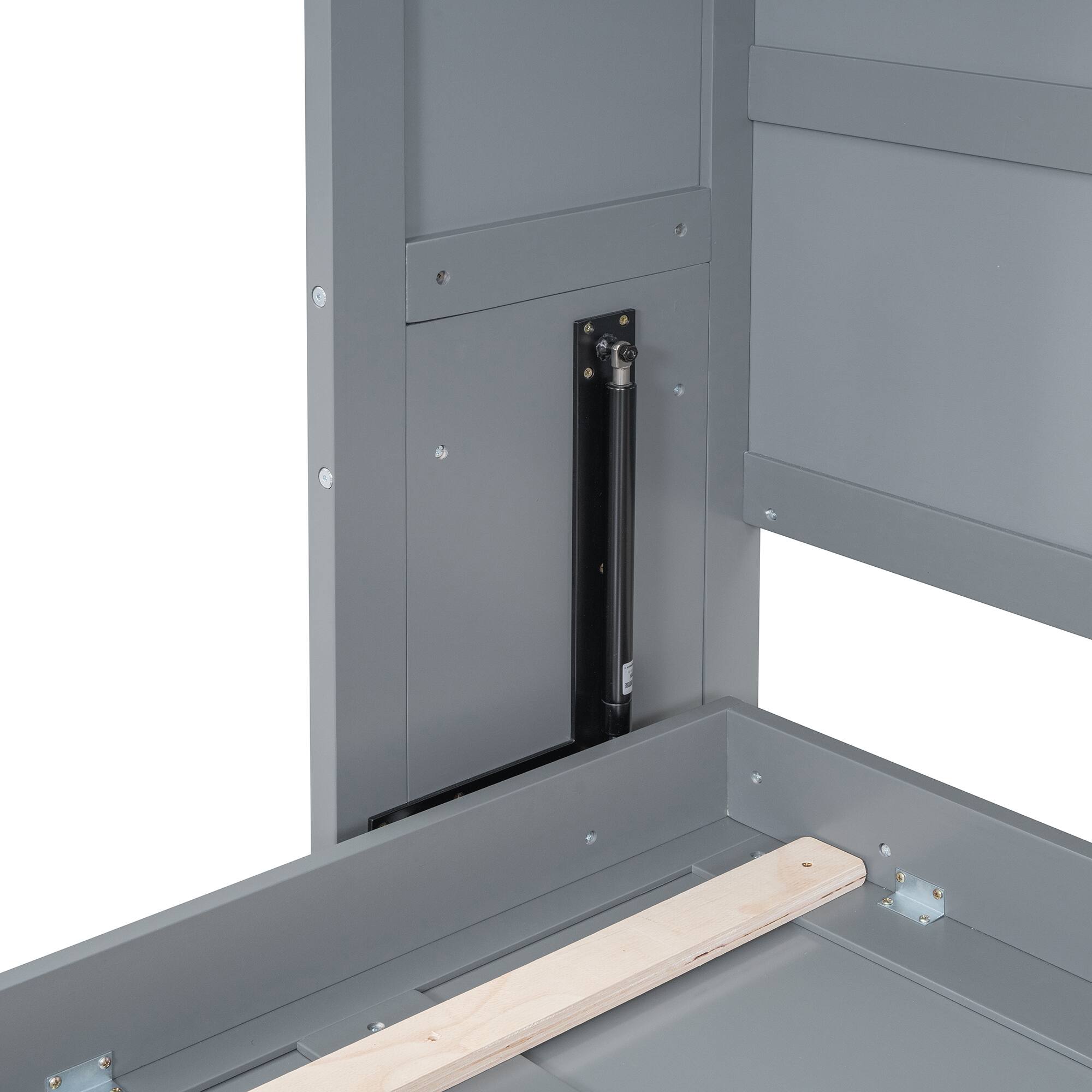 Alt View 9. Tiramisubest - Queen Size Gray Murphy Wall Bed with Cabinets, Plywood, Space-Saving - Gray.