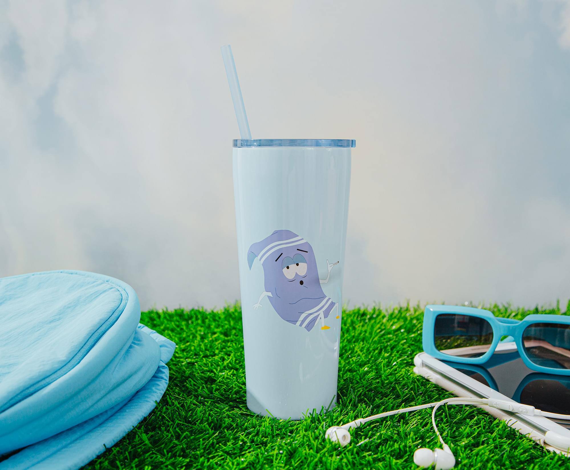 Alt View 3. South Park - South Park Towelie Stainless Steel Tumbler With Straw | Holds 22 Ounces - Blue.
