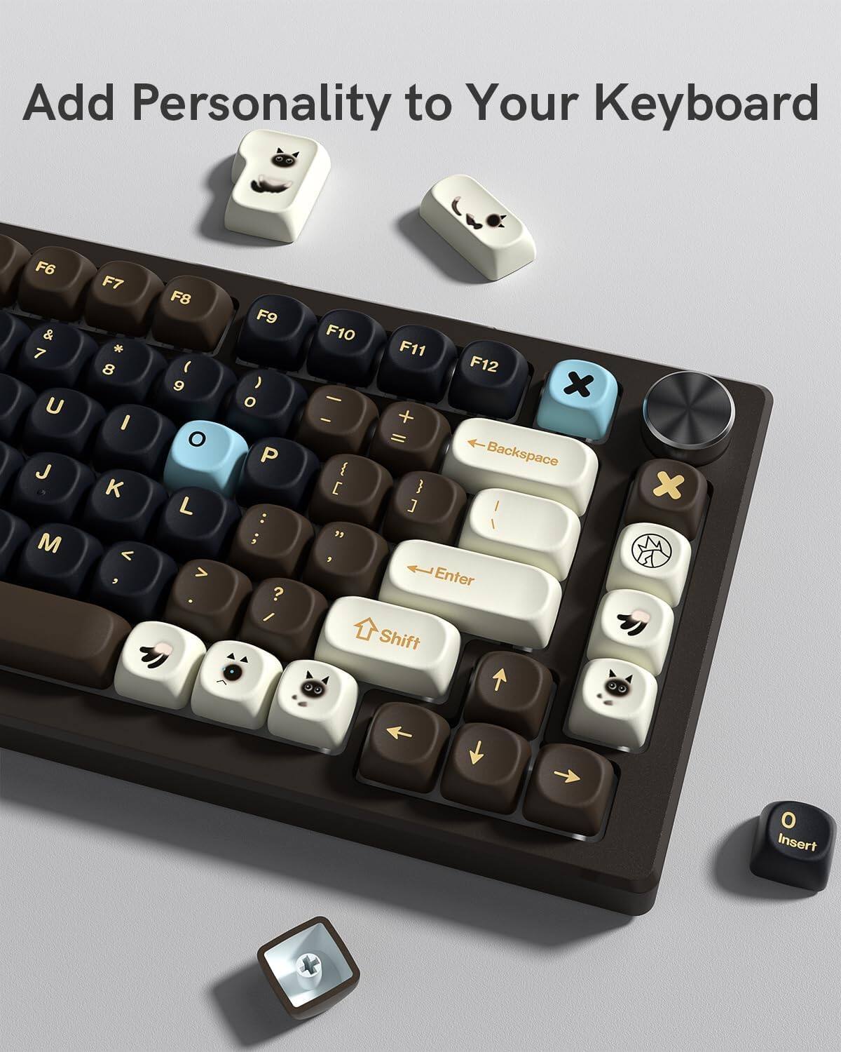 Add Personality to Your Keyboard

F6 & 7 U J M F7 * 8 I K < , F8 ( 9 O L > F9 ) o P : ; ? / F10 F11 F12 - x - + = { Backspace [ I J I " 3 Enter Shift x D o Insert