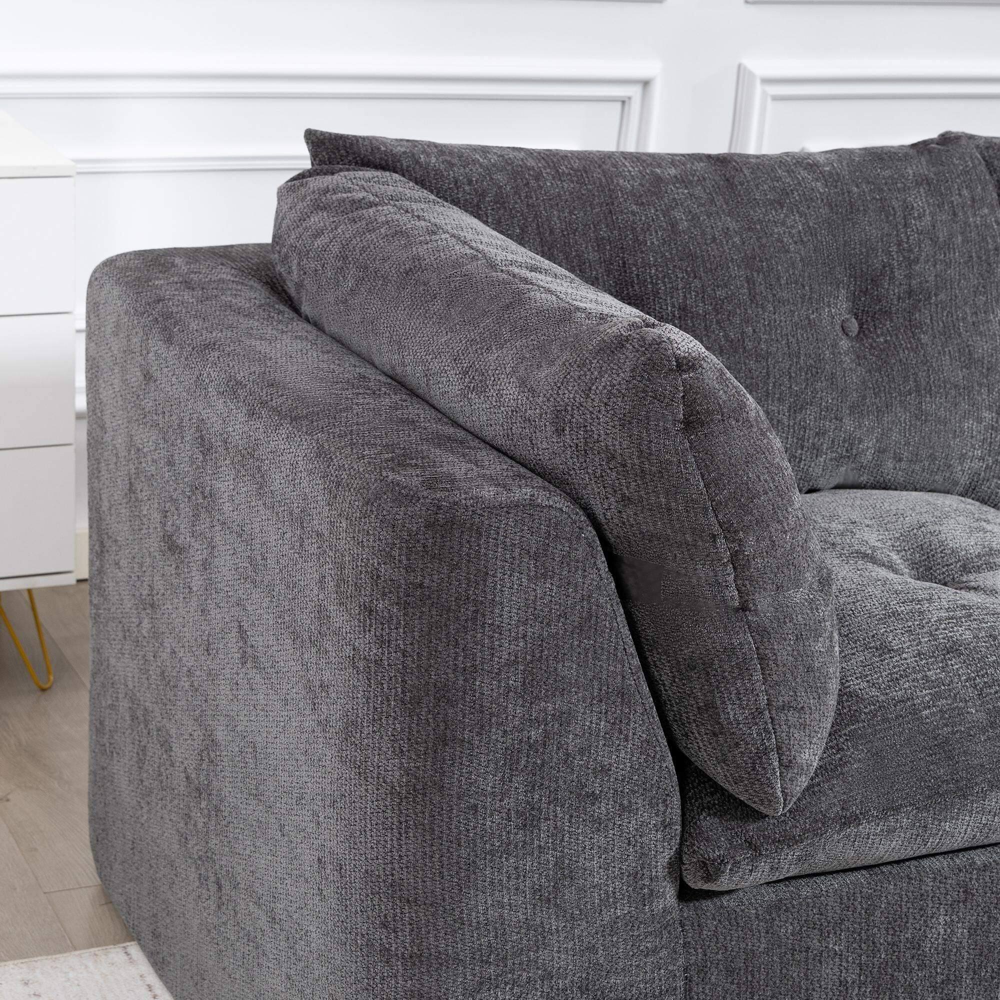 Left. Roomtec - Modern Cloudstyle Living Room Sofa Deep Seat Convertible Lshaped Framefree Sofa with Ottoman Oversized Comfortable - DARK GREY.