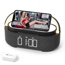 Dazzed Corner - Bluetooth Alarm Clock Speaker with Wireless Charger, FM Radio - Black