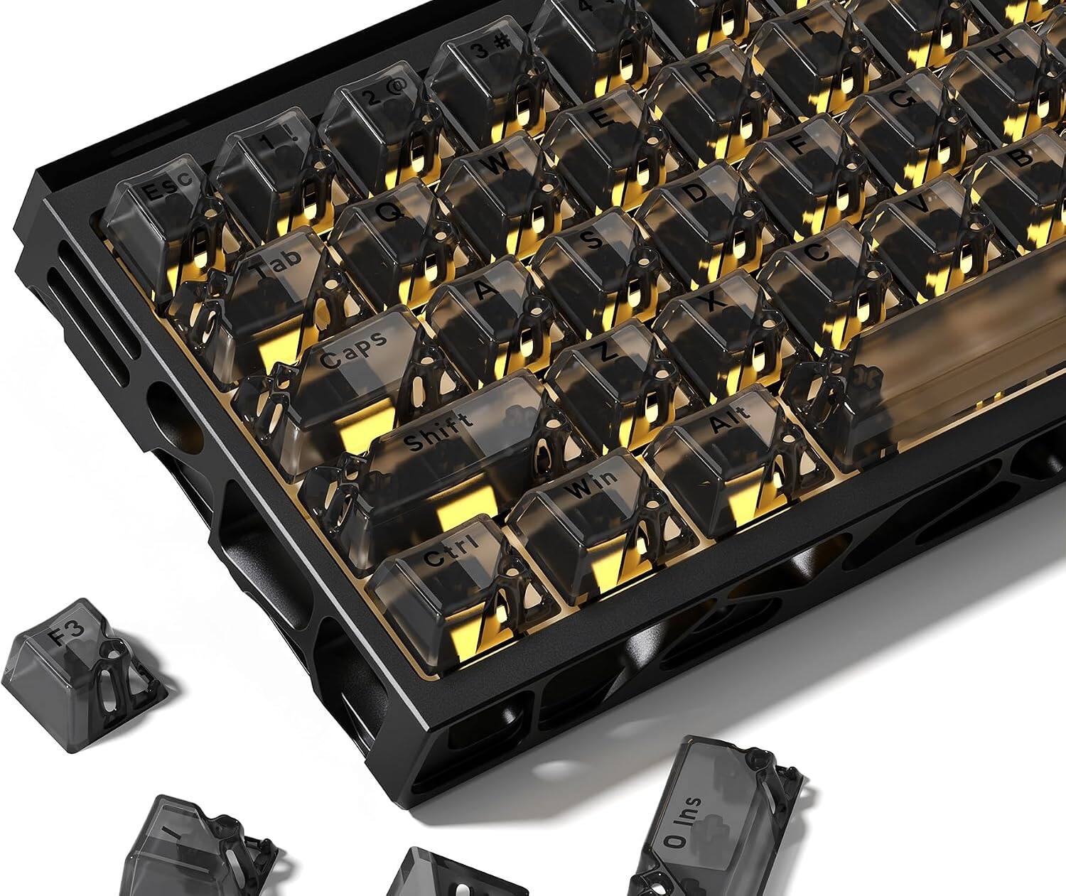 Womier - Honeycomb Clear Keycaps, Shine Through Translucent Custom Keycaps Set for Cherry Profile Mx Switches Mechanical Keyboard - Black
