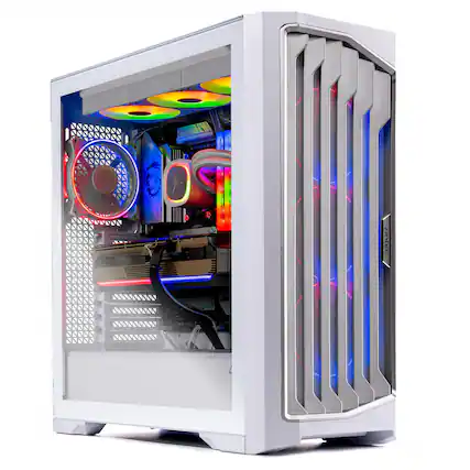 Front. Skytech Gaming - Skytech LEGACY4 - AMD Ryzen 7 9800X3D, 9070XT, 32GB 6000 MHz DDR5 RAM, 850W GOLD A3 PSU - White.
