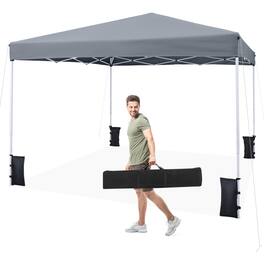 Gymax - 10 x 10 FT Pop up Canopy Tent w/Carrying Bag 4 Sandbags 8 Stakes 4 Wind Ropes Grey - Gray
