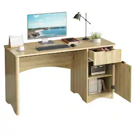 Bestier - 47 inch Office Desk with Storage Cabinet and Drawer for Home Office Desk with Adjustable Shelves and Cable Management - Natual Oak