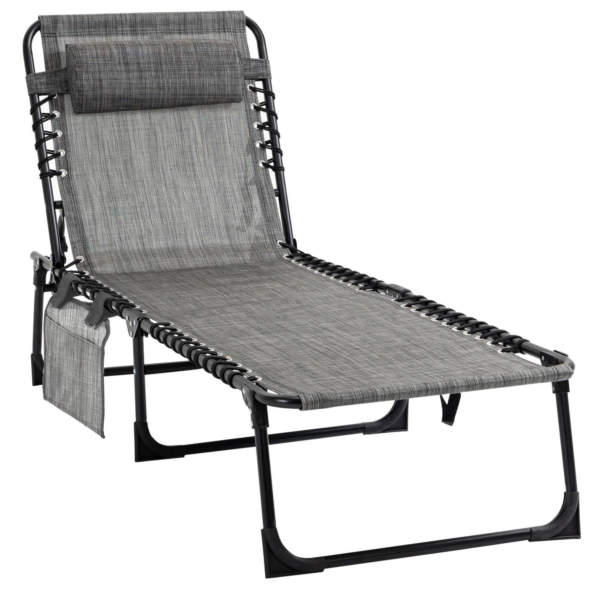 Angle. Resenkos - Resenkos Reclining Chaise Lounge Chair, Portable Sun Lounger, Folding Camping Cot With Adjustable Backrest, Gray - Gray.