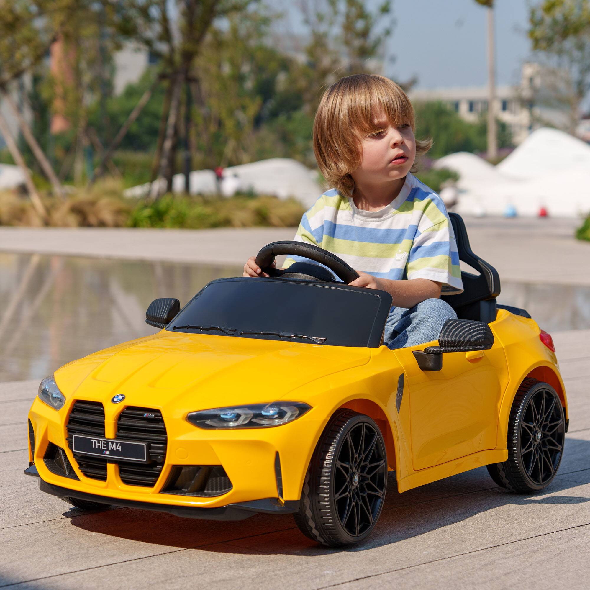 Angle. Qaba - Licensed BMW M4 12V Kids Electric Ride On Car, Parent Remote Control, Suspension, Handle Attachment, LED Lights, Music.
