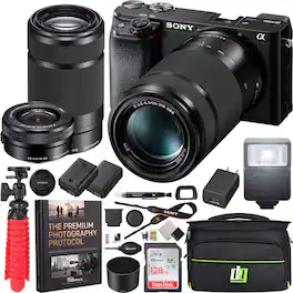 Bundle - Sony - a6100 Mirrorless Camera 4K APS-C ILCE-6100YB 2 Lens 16-50mm 55-210mm
