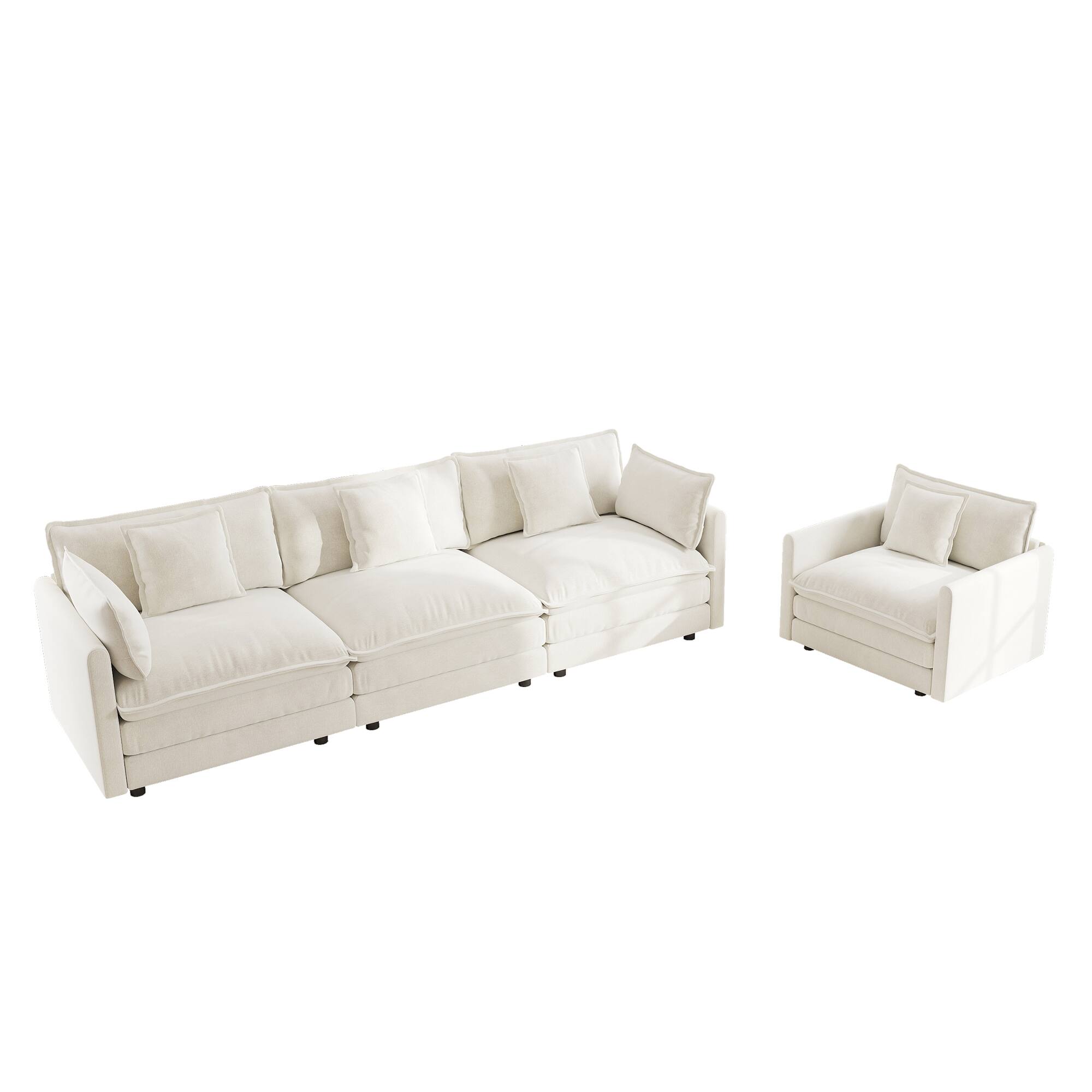 Left. LOVMOR - 3 Piece Chenille Sofa Set Sectional Deep Seat Easy Assembly For Living Room Bedroom Apartment Plush Cozy TV XL - White.
