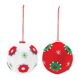 BreeBe - Whimsical Fabric Ball Ornament (Set of 12) - White, Red