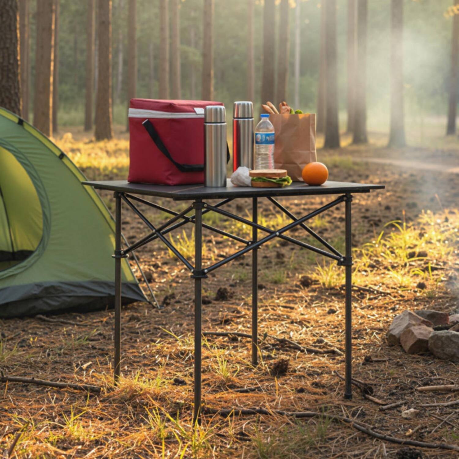 Angle. Mondawe - Folding Roll-Up Camping Table w Aluminum Top & Carry Bag Lightweight 8 lbs Portable 150 lbs Cap. - Black.