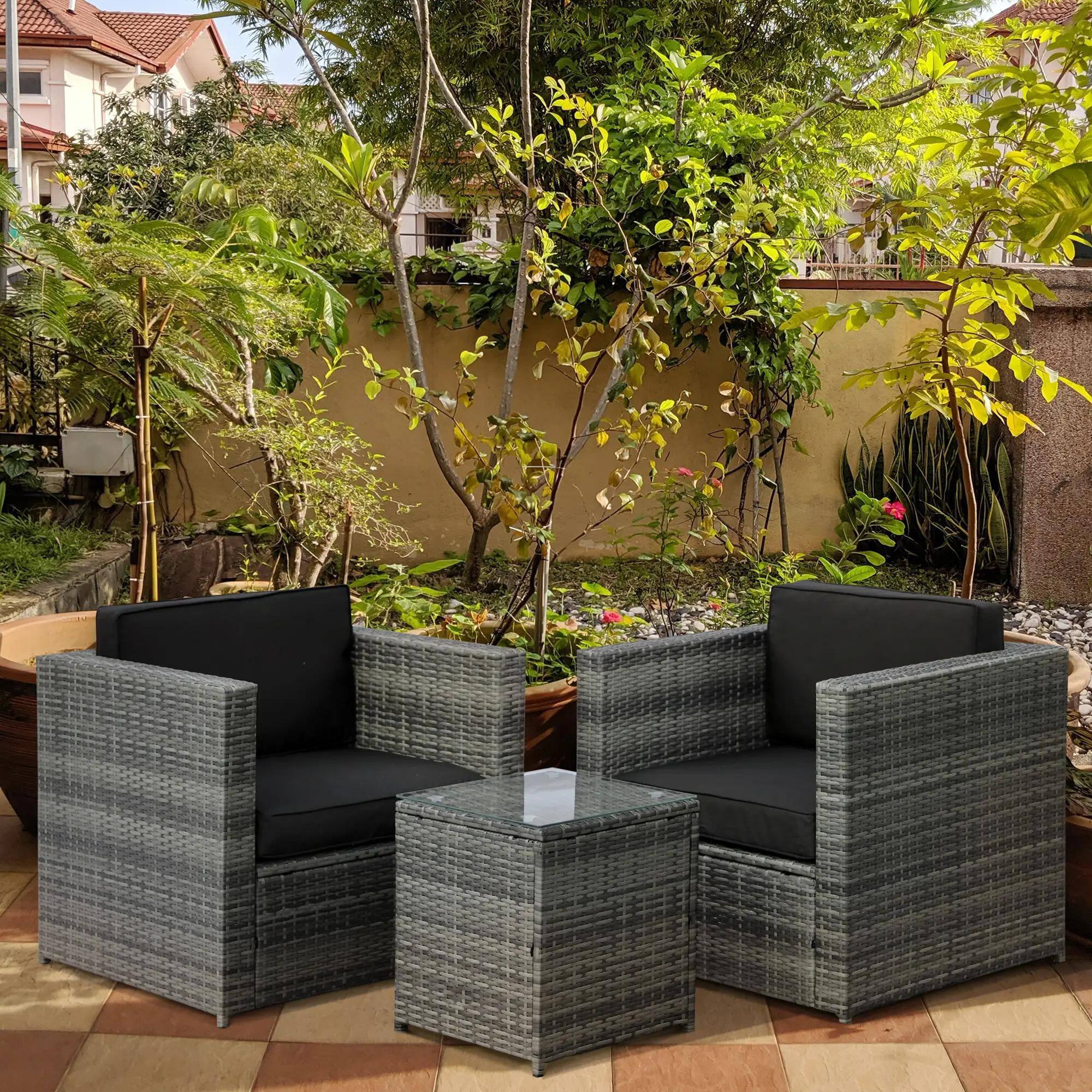 Left. Resenkos - Resenkos Wicker Bistro Patio Set, Two Chairs And A Matching Outdoor Table, Gray - Gray.