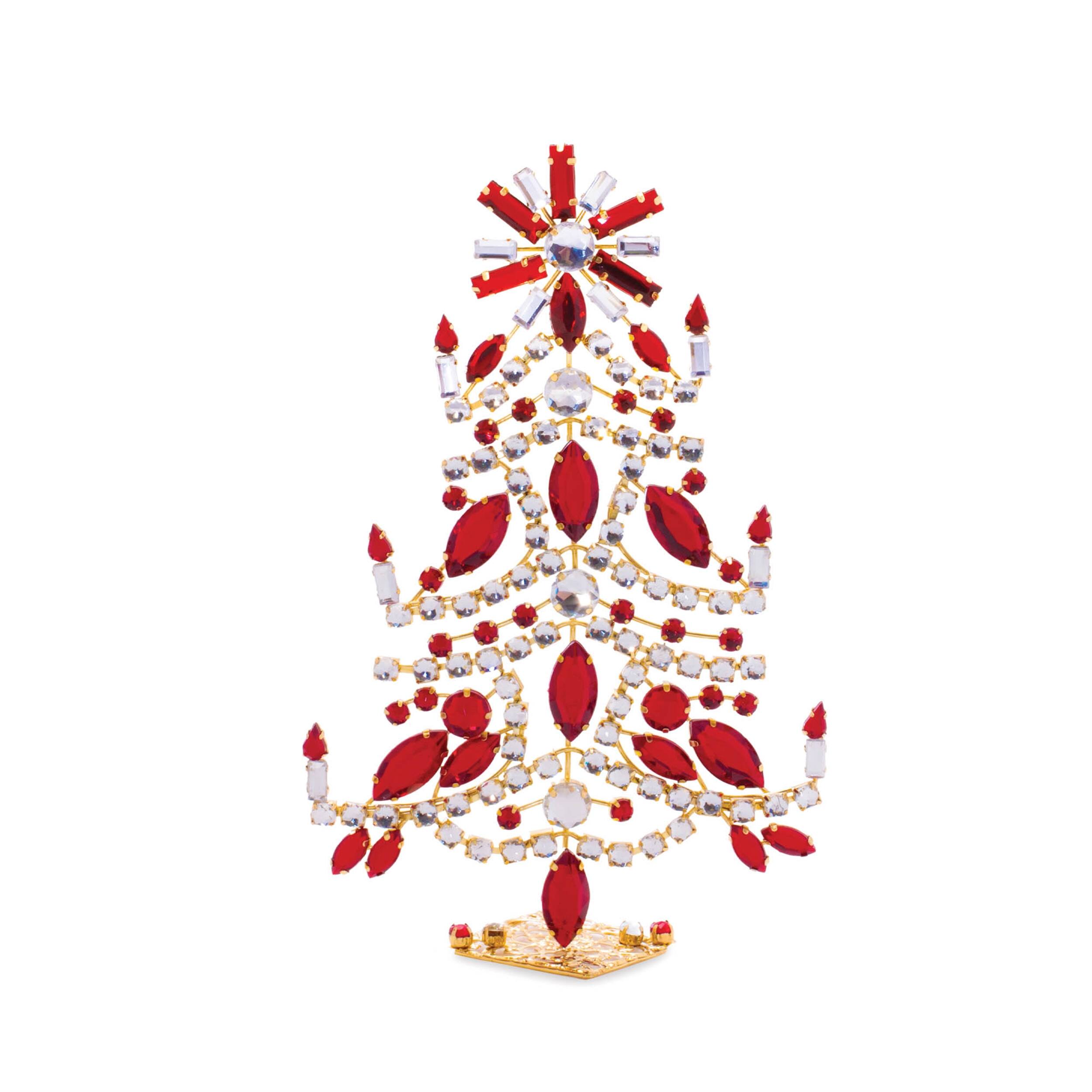 Angle. BreeBe - Jeweled Metal Christmas Tree (Set of 2) - Gold, Red.