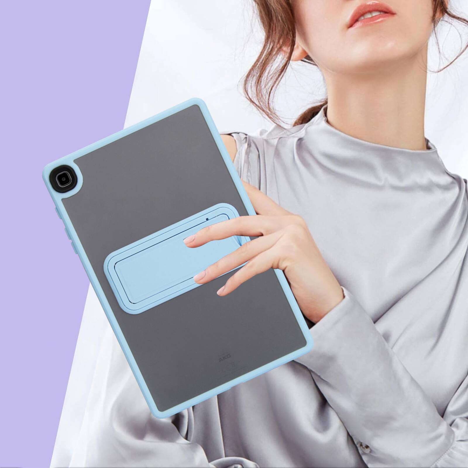 Alt View 3. Dteck - Matte Case for Samsung Galaxy Tab S6 Lite 10.4" (2020) with Foldable Kickstand,Slim Shockproof Transparent Back Cover - Blue.