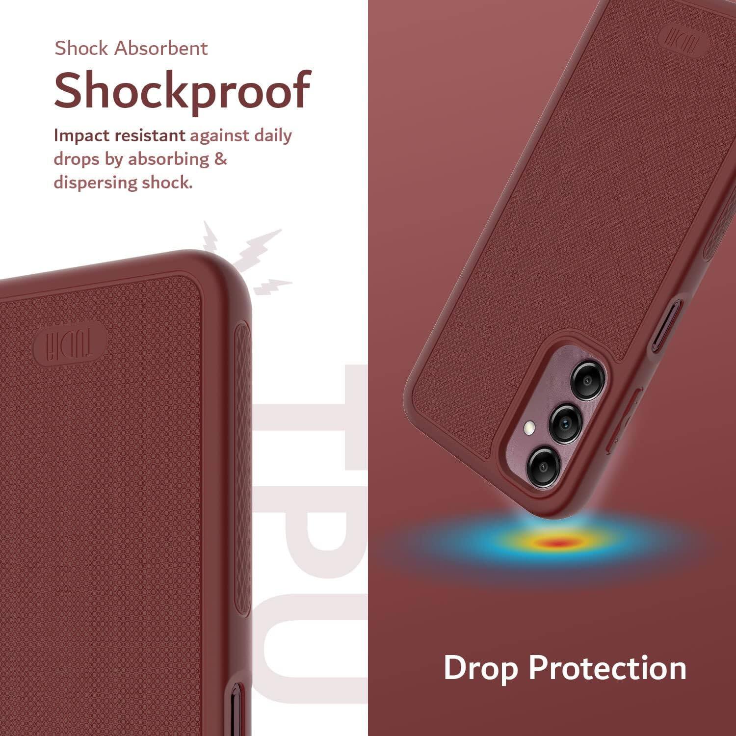 Shock Absorbent  
Shockproof  
Impact resistant against daily drops by absorbing & dispersing shock.  

Drop Protection
