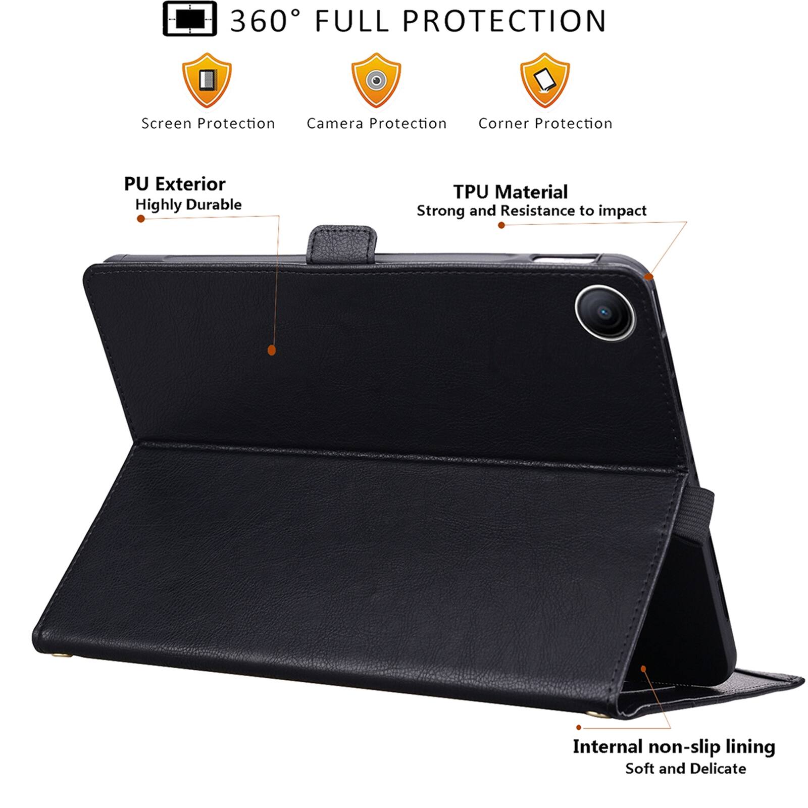 360° FULL PROTECTION

- Screen Protection
- Camera Protection
- Corner Protection

PU Exterior
Highly Durable

TPU Material
Strong and Resistance to impact

Internal non-slip lining
Soft and Delicate