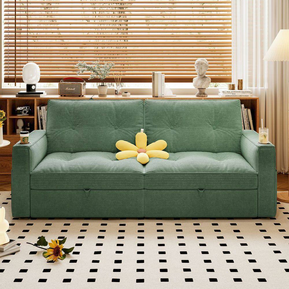 Alt View 10. Kadyn - Velvet 2-in-1 Convertible Loveseat Sofa Bed with 600lb Capacity - Green - Green.