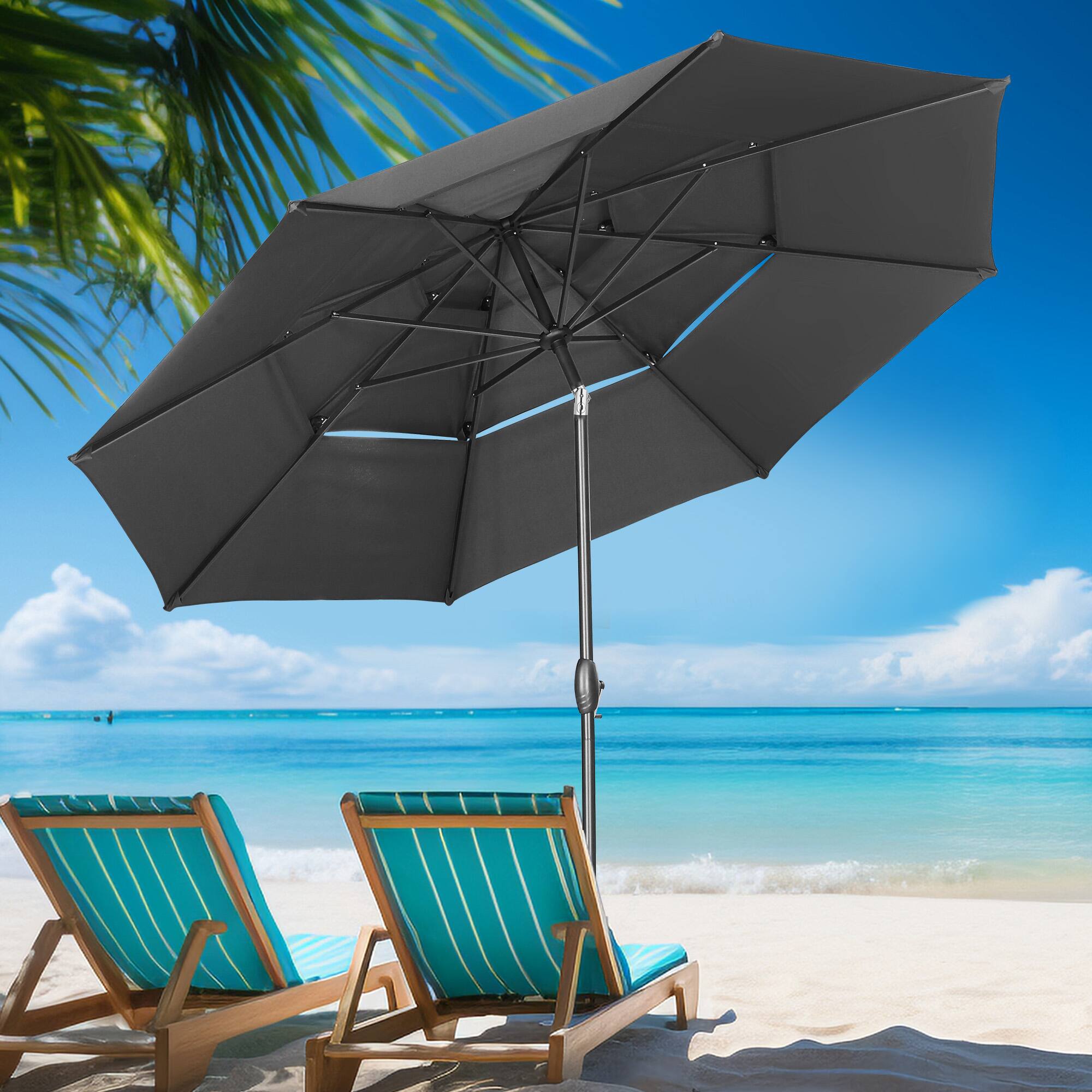 Angle. Ainfox - Ainfox 10 FT Patio Umbrella 3 Tiers Outdoor Market Umbrella with Crank and Tilt for Garden Lawn Backyard Pool - Gray.