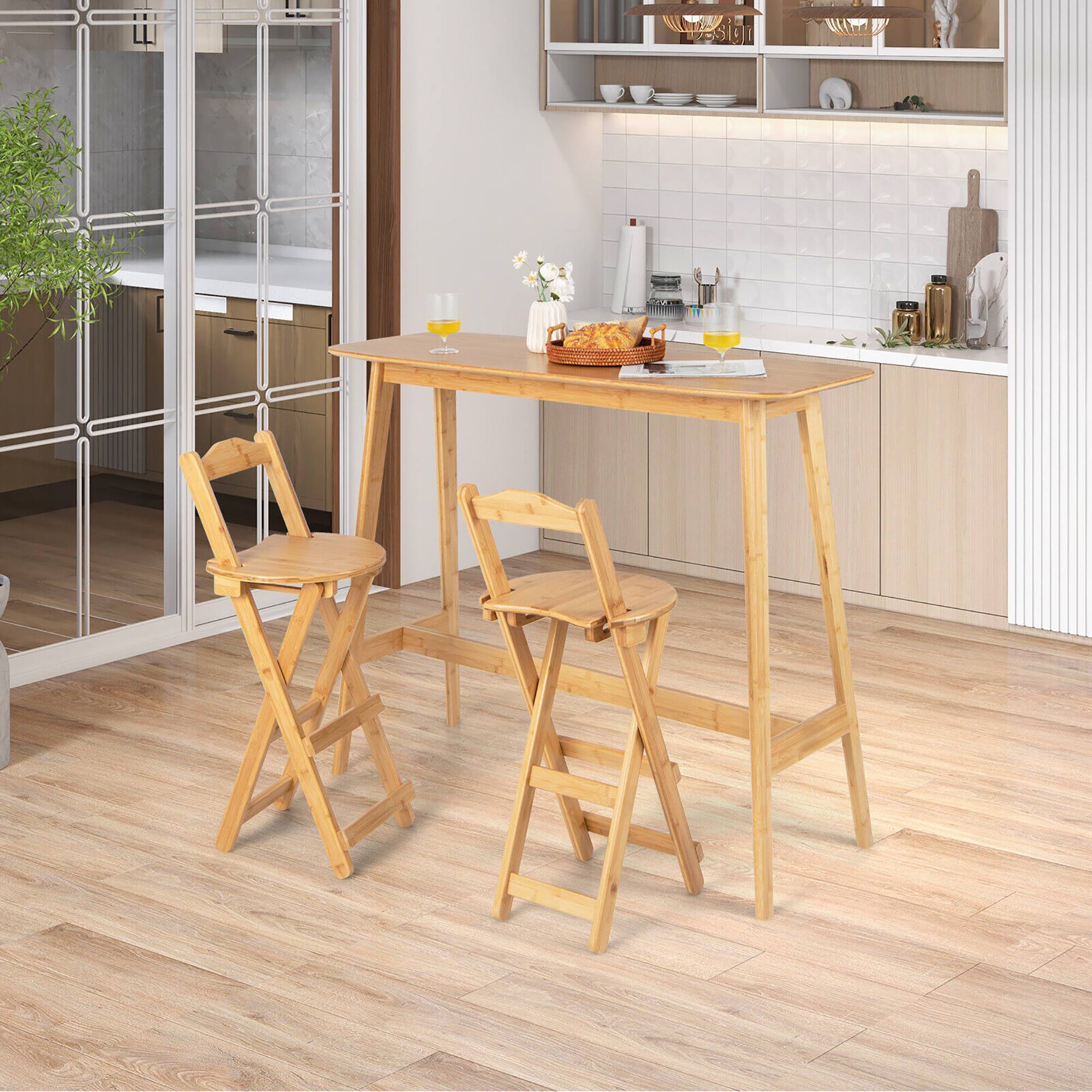 Alt View 3. Gymax - Gymax Set of 2 Bamboo Folding Barstools Counter Height Dining Chairs Installation Free - Natural.