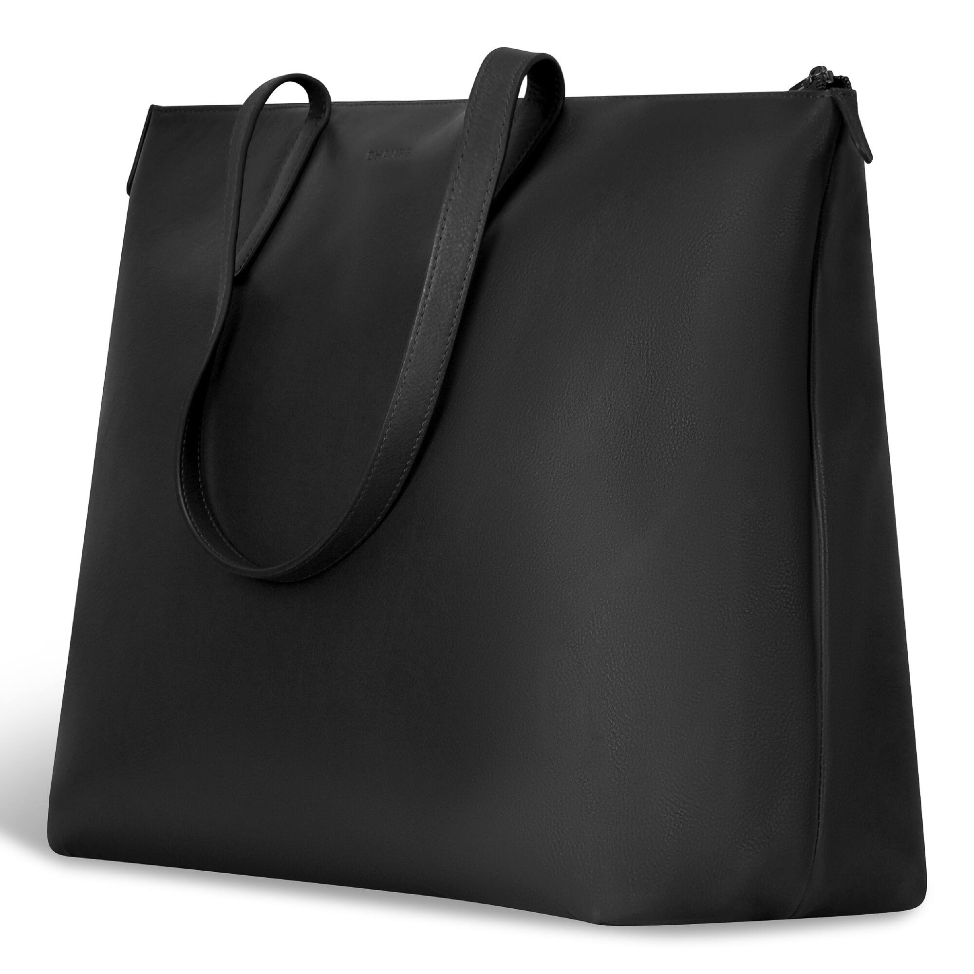 Left. Champs - Onyx Collection Leather Business Tote - Black.