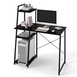Gymax - Home Office Desk PC Laptop Workstation w/ Bookshelf Host Stand Metal Frame - Black