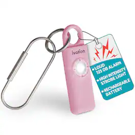 Ivation - Personal SOS Keychain Alarm, 130 dB Rechargeable Personal Alarm w/LED Strobe Light - Pink