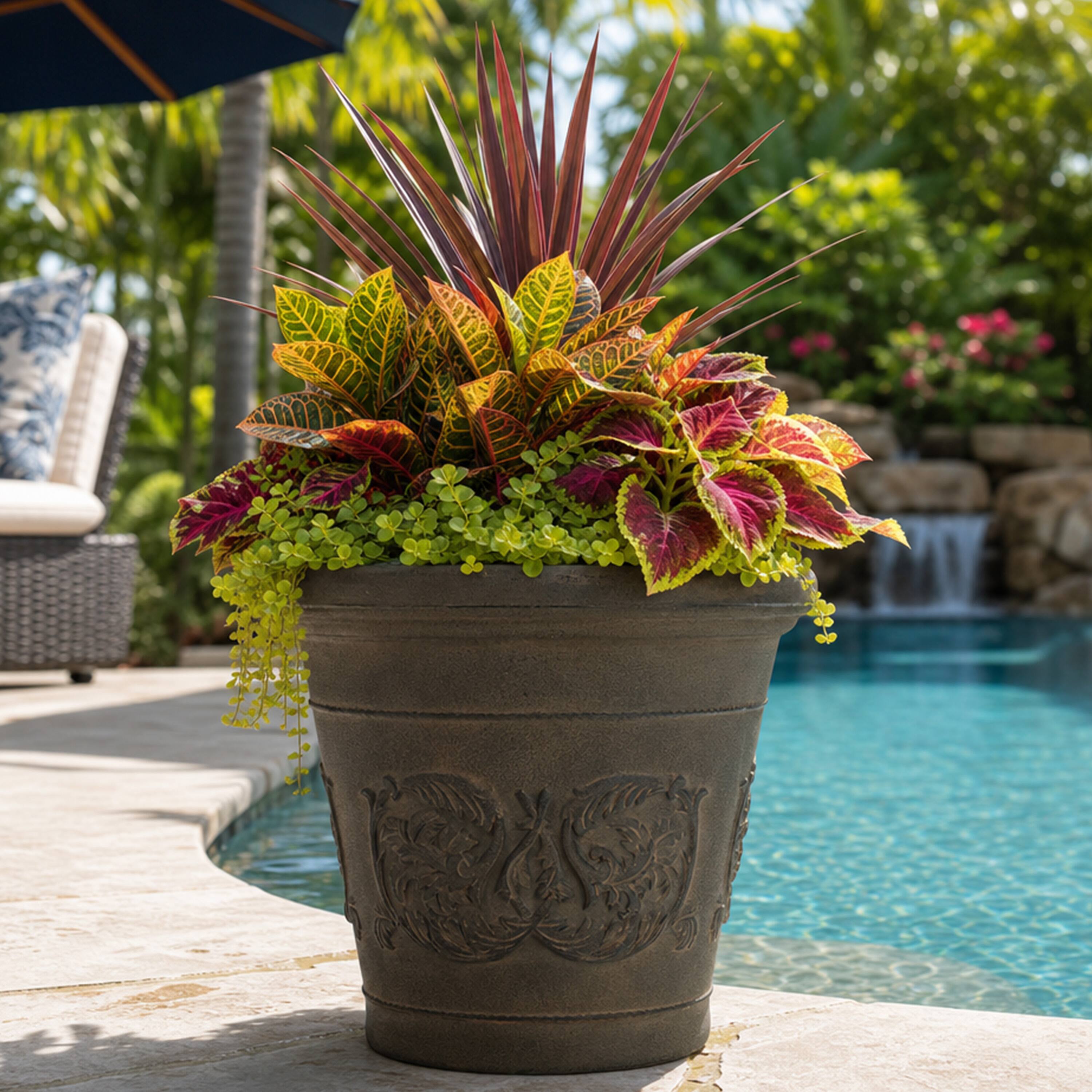 Alt View 9. Sunnydaze - 16 in Arabella Polyresin Outdoor Planter - Sable.