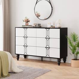 GARVEE - Black- 6-Drawer Scroll Pattern Chest, Stylish Bedroom or Office Storage, Elegant Storage Solution - White