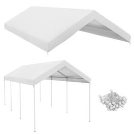 Outsunny - 19.7' x 9.7' Carport Replacement Top Canopy Cover for Model 84C-207WT or 84C-386V00WT, Waterproof - White