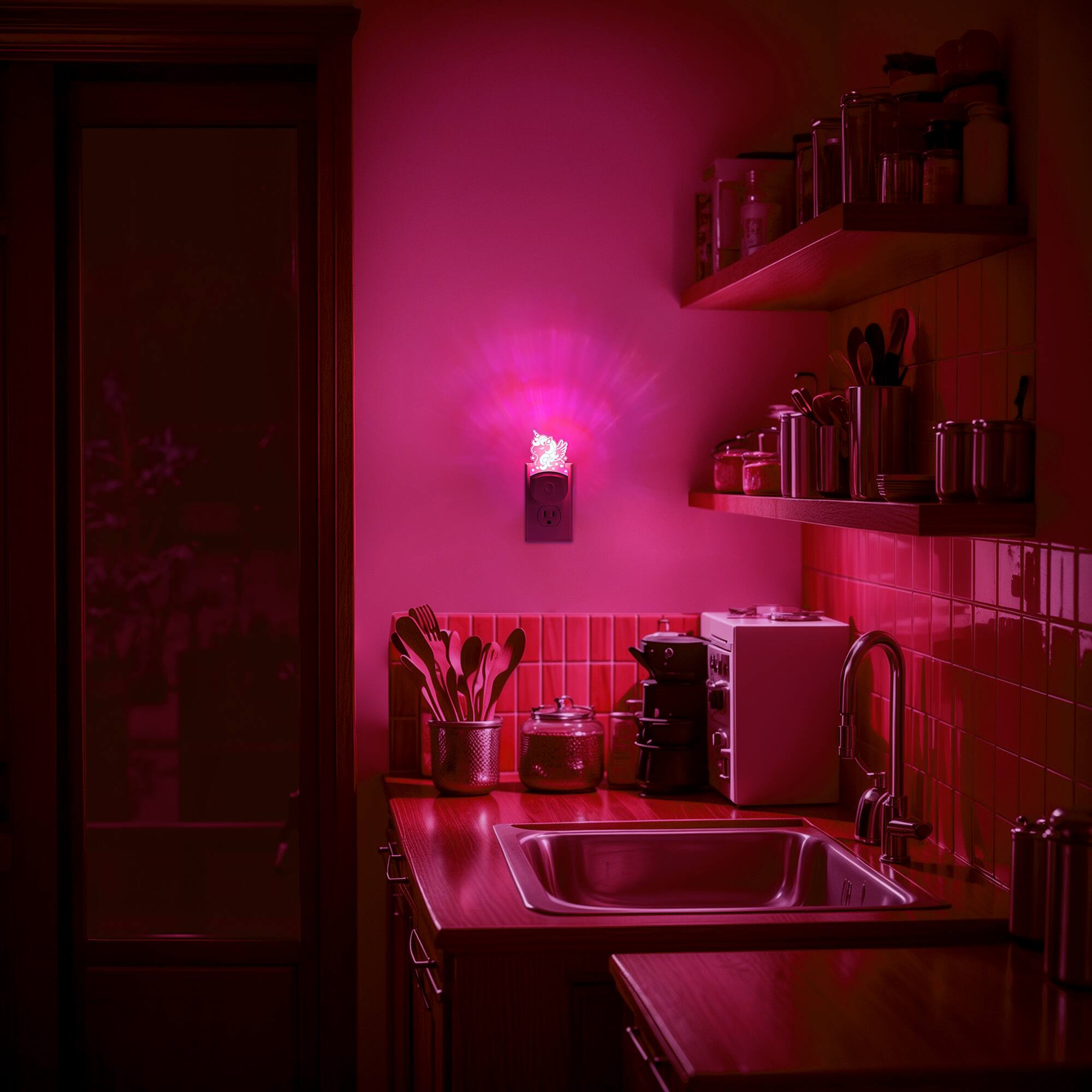 Alt View 2. Jandcase - JANDCASE 0.5W Plug-in Night Light, RGB Color Changing,  Color Memory, Dusk-to-Dawn Sensor - Pink.