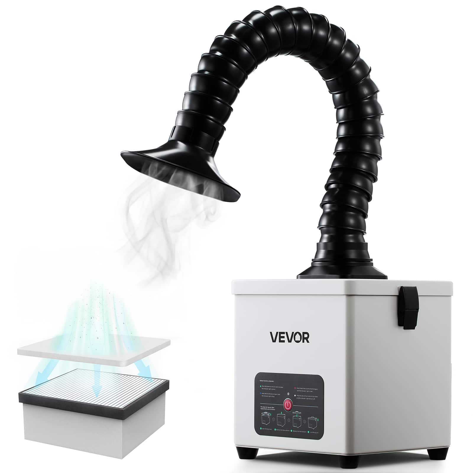 Front. VEVOR - Solder Fume Extractor, 3-Stage Filtration Soldering Smoke Absorber with 180 m³/h Strong Suction & 3-Level Airflow.