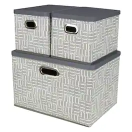 Elle Decor - Foldable Storage Bins with Lids, Stackable Collapsible Storage Containers, Set of 3 - Gray