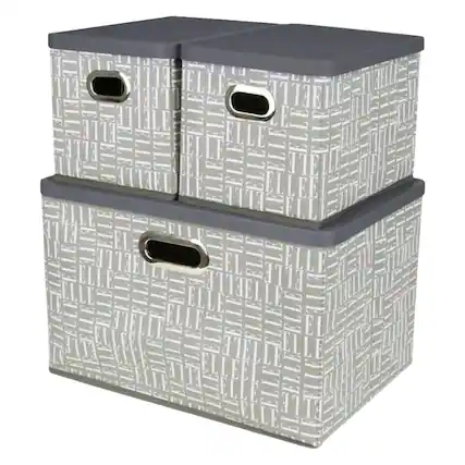 Front. Elle Decor - Foldable Storage Bins with Lids, Stackable Collapsible Storage Containers, Set of 3 - Gray.