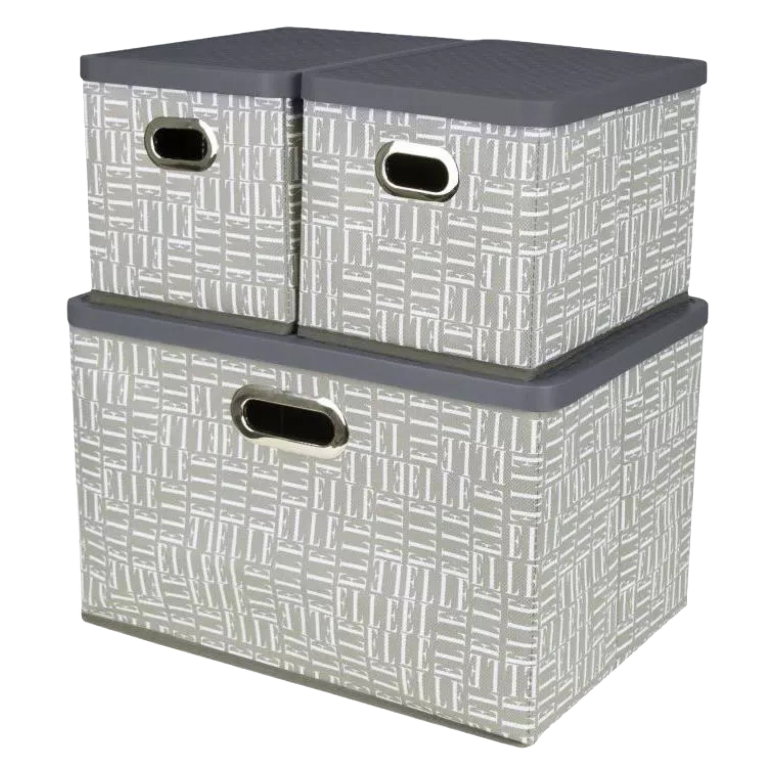Front. Elle Decor - Foldable Storage Bins with Lids, Stackable Collapsible Storage Containers, Set of 3 - Gray.
