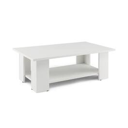 Kadyn - Large 36 Inch 2-tier Wooden Modern Coffee Table with Storage Shelf, Modern Coffee Table for Living Room Office Reception - White